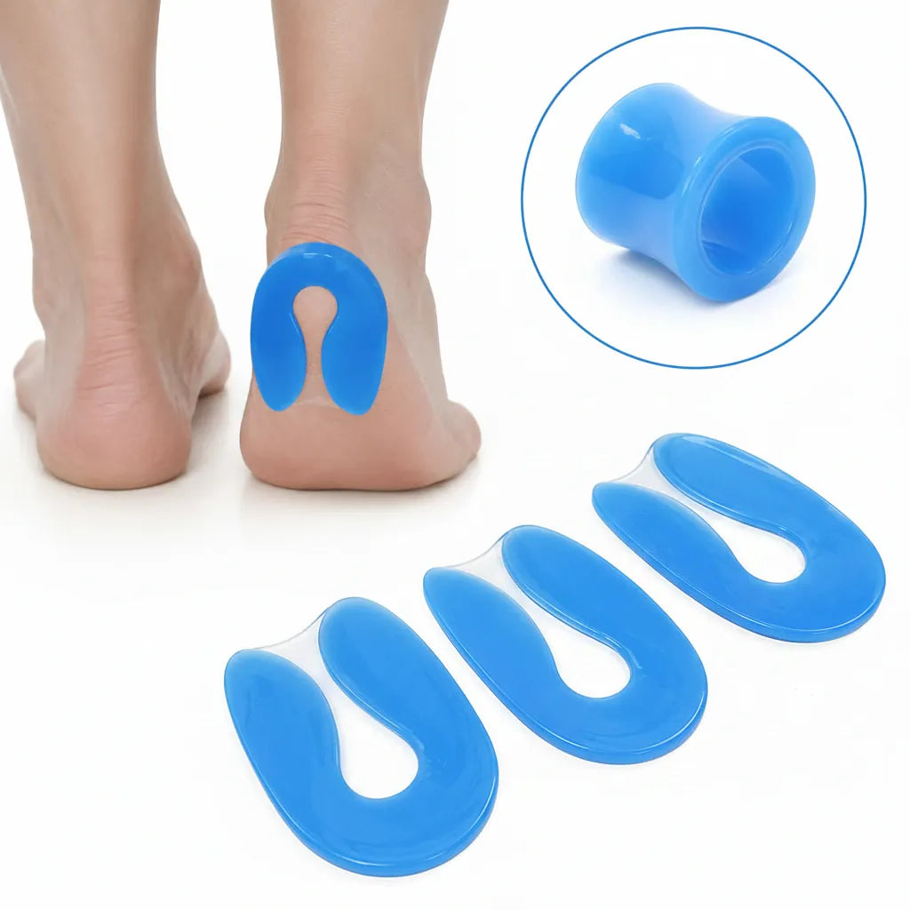 Mjuka självhäftande hälinlägg i flexibel gel som hjälper till att avlasta tryck och minska friktion mot hälen.