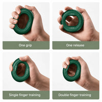 Greppstyrketränare med exempel på olika hand- och fingerövningar.