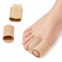 Tåseparerare med mjuk silikonpad och elastiskt tygband som hjälper till att minska tryck och friktion mellan stortån och intilliggande tå.