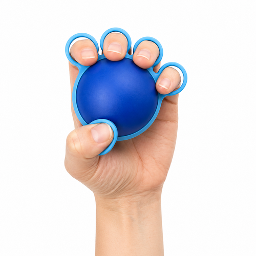 Ergonomisk handtränare med fingergrepp för greppstyrka