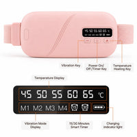 Display och kontrollknappar för temperatur, vibration och timer på menstruationsbälte med värmeterapi