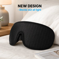 Svart 3D-sovmask som effektivt blockerar ljus för ostörd sömn.